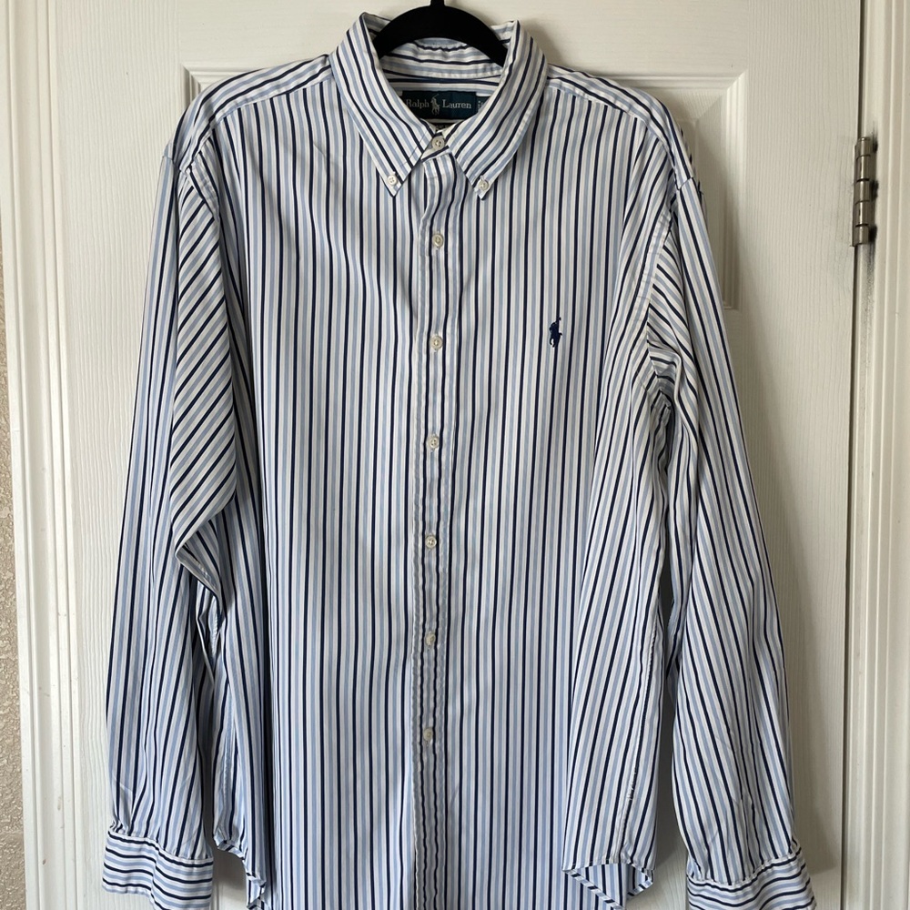 Polo by Ralph Lauren Blue and White Casual Button Down Shirt